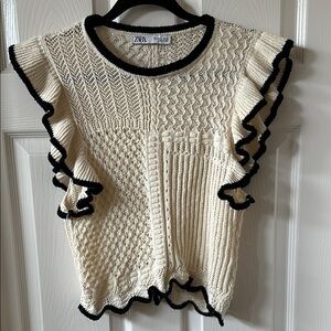 Zara Cream Knit Top with Black Trim